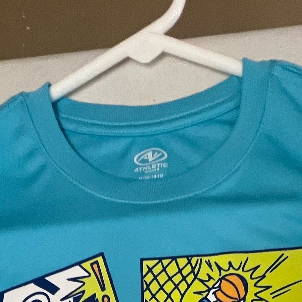 ATHLETIC WORKS BOYS BLUE LONG SLEEVE GRAPHIC SHIRT SIZE XL (14-16). Polyester - Picture 5 of 5